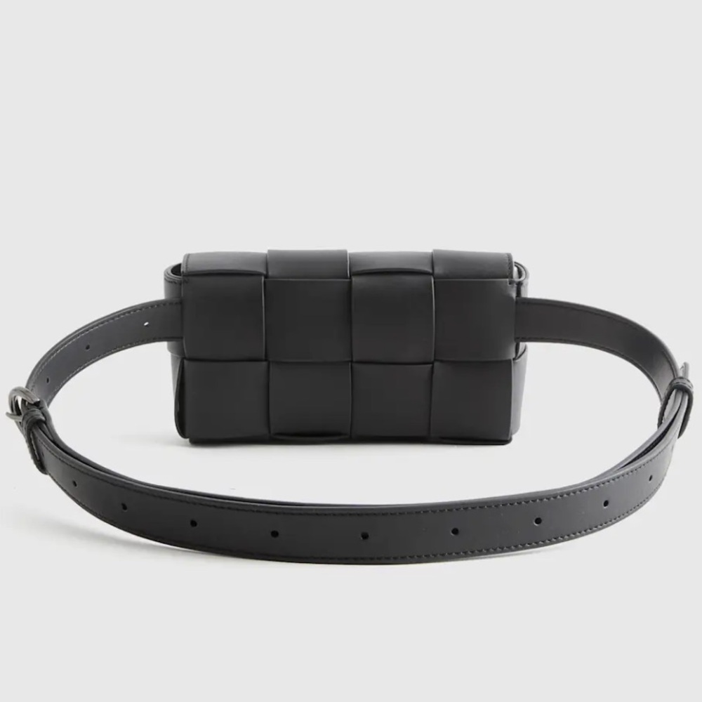 Italian Leather Hand Woven Leather Belt Bag in Black - Picture 4 of 10